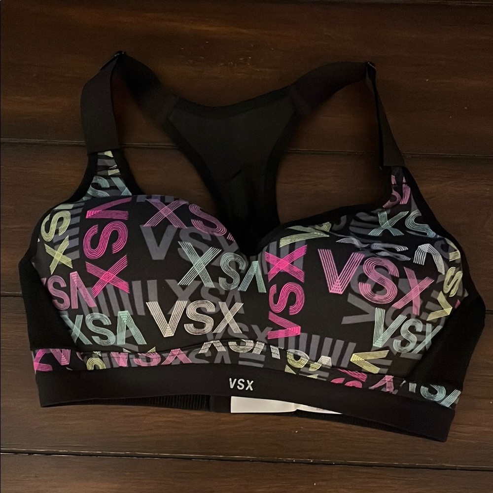 VSX Black and Pink Sports Bra Racerback Design